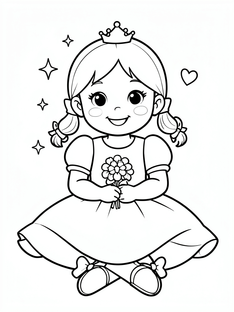 Cute Princess Coloring Page for Kids - Free Printable