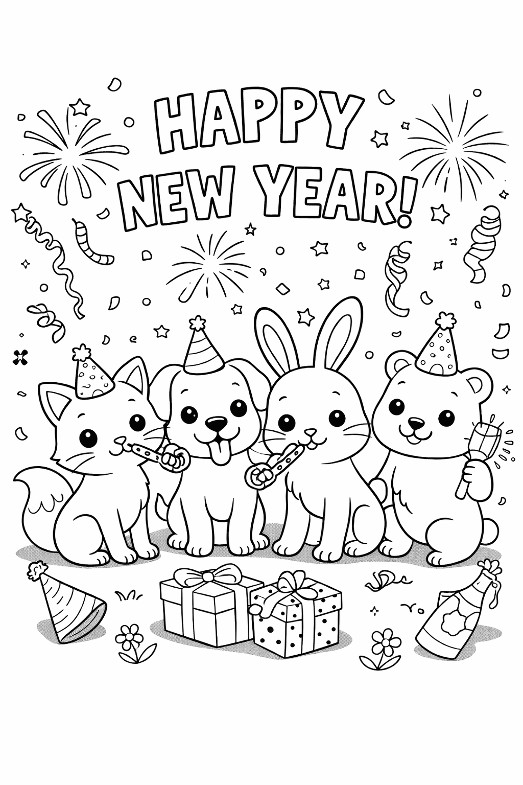 Happy New Year coloring page
