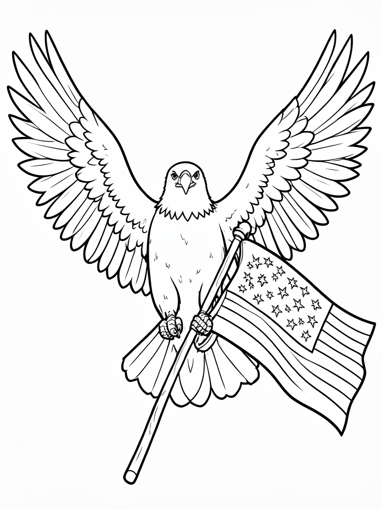 Memorial Day Eagle Flag Coloring Page - Printable PDF