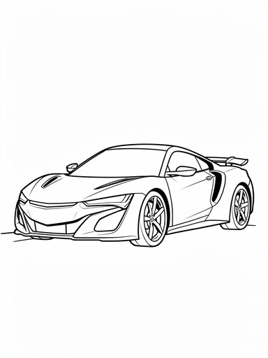 Acura NSX coloring page showing a low mid-engine supercar with sharp headlights and side air intake