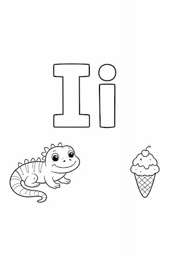 Letter I coloring page with tracing