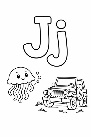 Letter J coloring page with tracing
