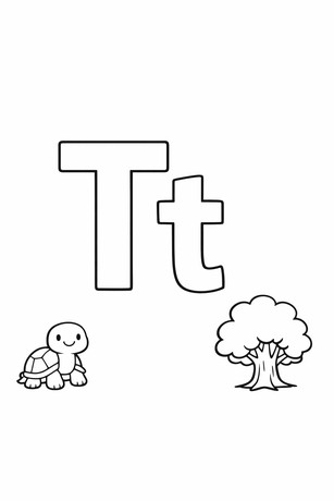 Letter T coloring page with tracing