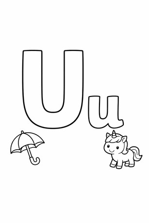 Letter U coloring page with tracing