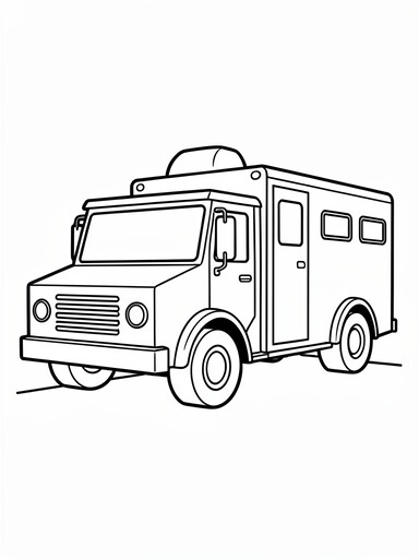 Armored truck coloring page showing a boxy cash-transport truck with narrow windows