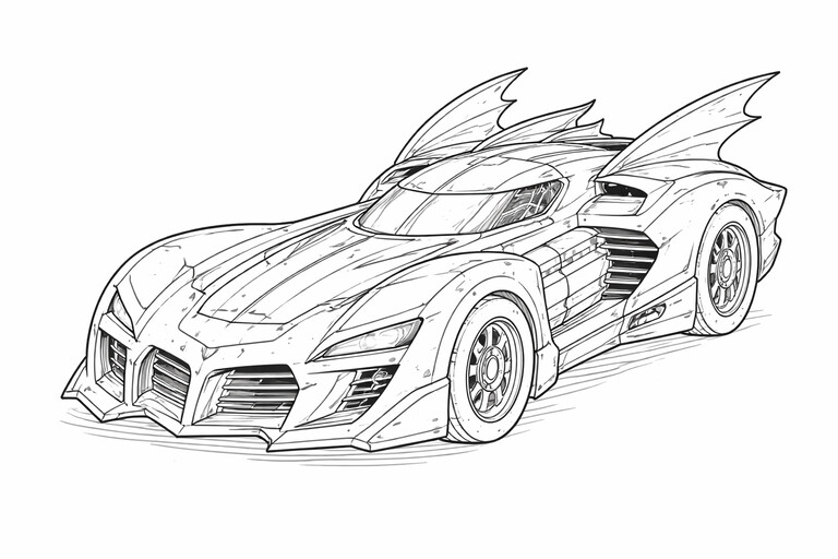The famous Batmobile ready for action coloring page PDF preview