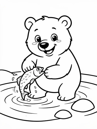 Grizzly Bear Catching a Fish in a River coloring page