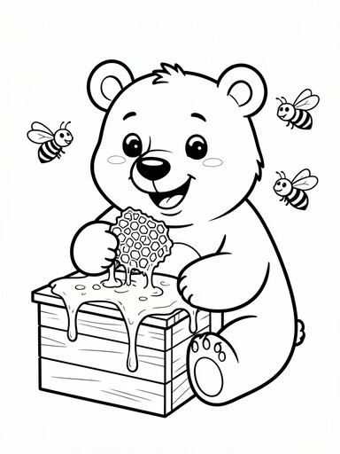 Bear Eating Honey from a Beehive coloring page