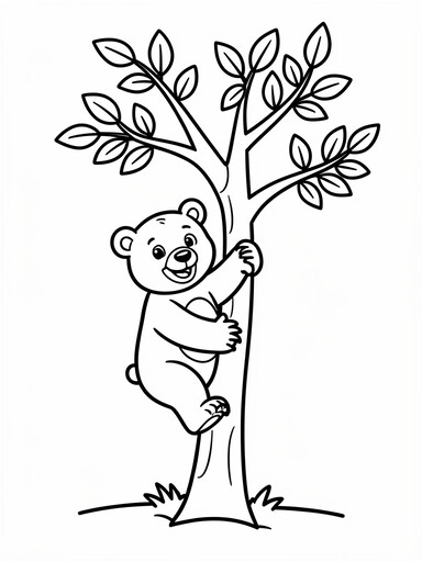 Little Bear Climbing a Tree coloring page