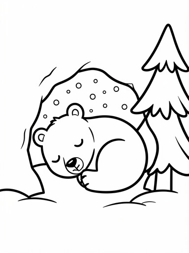 Bear Sleeping in a Winter Den coloring page