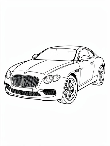 Bentley Continental GT grand tourer with oval mesh grille and long sculpted hood coloring page
