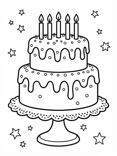 Tiered Birthday Cake with Candles coloring page