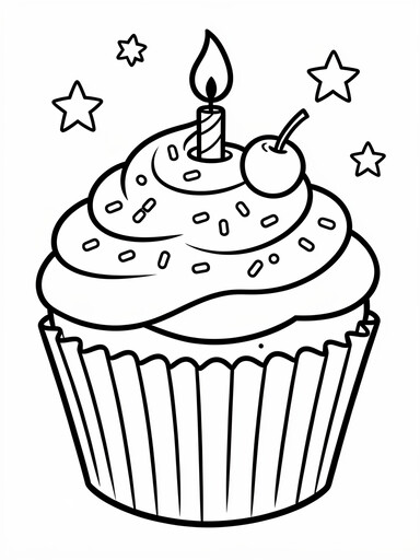 Birthday Cupcake with One Candle coloring page