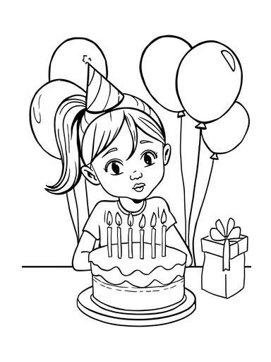 Girl Blowing Out Birthday Candles coloring page