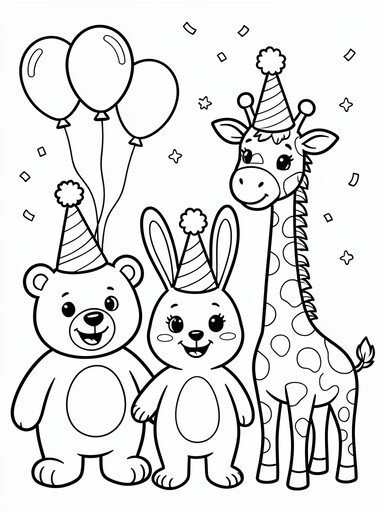 Party Animals in Hats coloring page