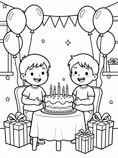Kids at the Birthday Cake Table coloring page