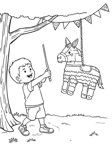 Kid Swinging at a Pinata coloring page