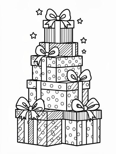 Stack of Wrapped Presents coloring page
