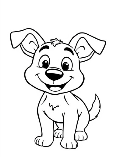 Bluey cartoon Blue Heeler puppy sitting with floppy ears and big smile coloring page PDF preview