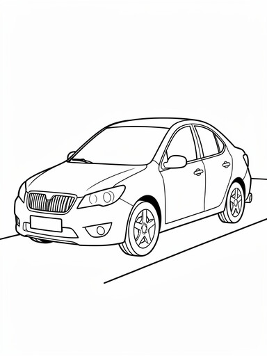 BMW M3 coloring page showing a compact performance sedan with a tall vertical-slat grille and sloped roofline