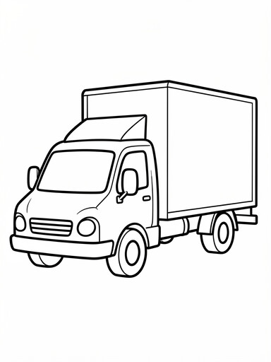 Box truck coloring page showing a delivery truck with a separate cab and a rectangular cargo box