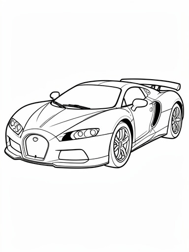 Bugatti Chiron supercar in front three-quarter view with wide horseshoe grille coloring page