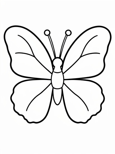 Butterfly with symmetrical spread wings and round antennae coloring page PDF preview
