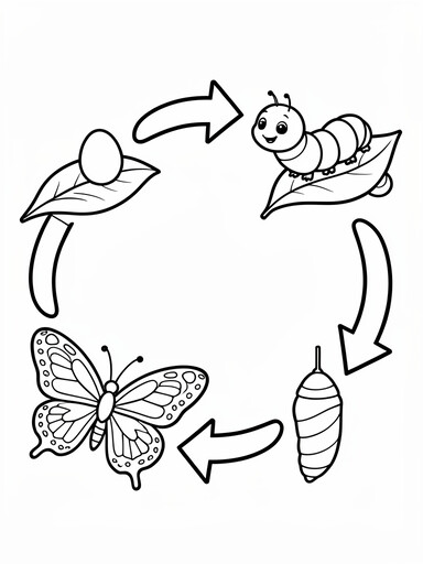 Butterfly Life Cycle in a Circle coloring page