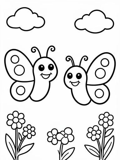 Two Happy Cartoon Butterflies coloring page
