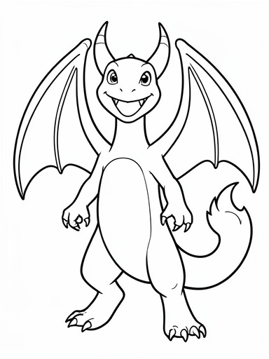 Charizard with spread bat wings and flame tail coloring page PDF preview