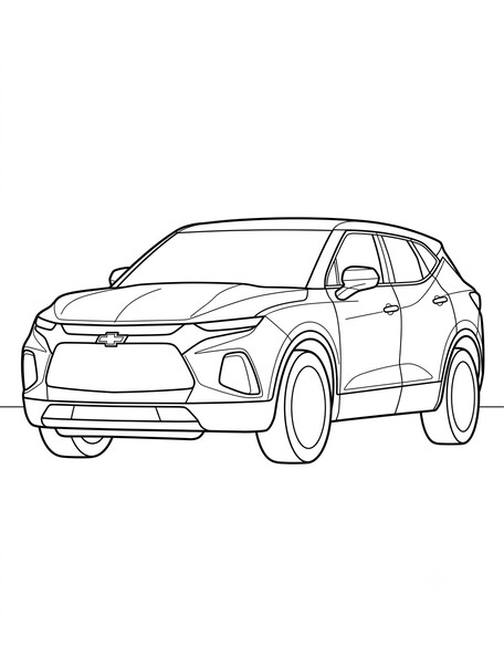 Chevy Blazer coloring page showing a sporty two-row crossover with a bold split grille