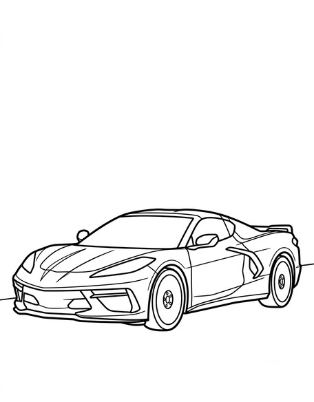 Chevy Corvette Stingray coloring page showing a low mid-engine sports car with a side intake scoop