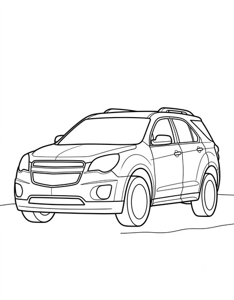 Chevy Equinox coloring page showing a compact crossover SUV with roof rails and a bold grille