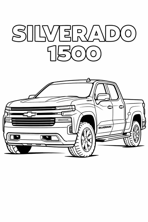 Chevy Silverado 1500 Pickup Coloring Page PDF preview