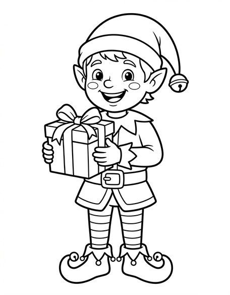 Christmas elf coloring page PDF preview