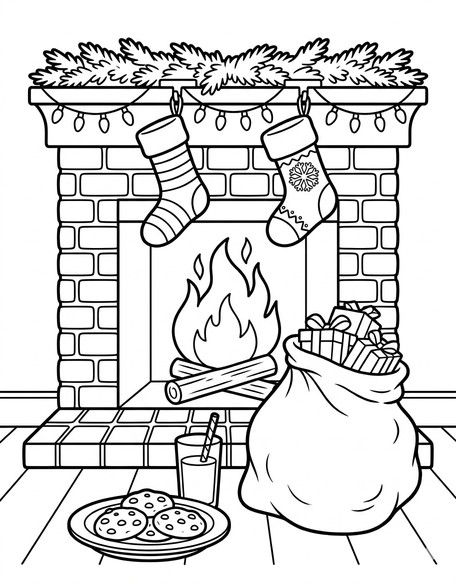 Christmas milk and cookies coloring page PDF preview