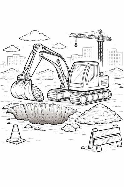Excavator construction vehicle coloring page