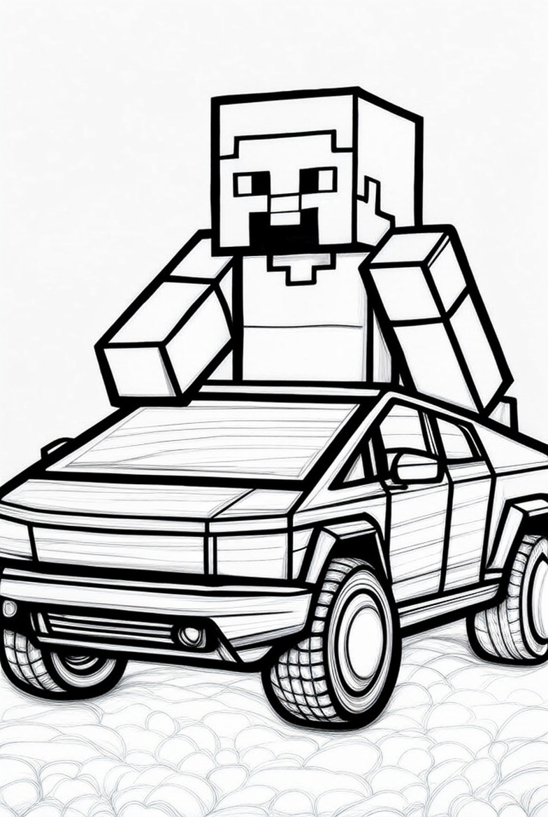 Tesla Cybertruck from the side coloring page PDF preview