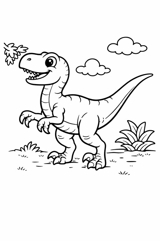 Brachiosaurus Dinosaur coloring page showing a single dinosaur in a simple prehistoric scene with clear outlines PDF preview