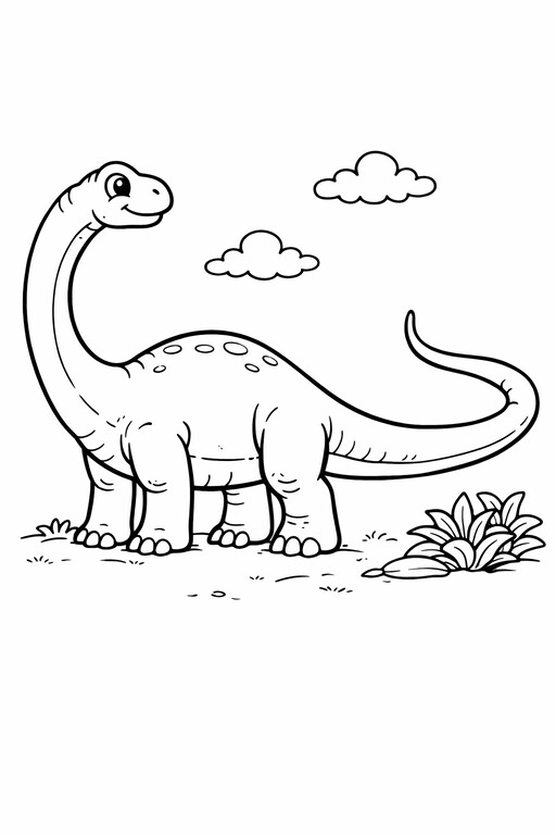 Diplodocus Dinosaur coloring page showing a single dinosaur in a simple prehistoric scene with clear outlines PDF preview