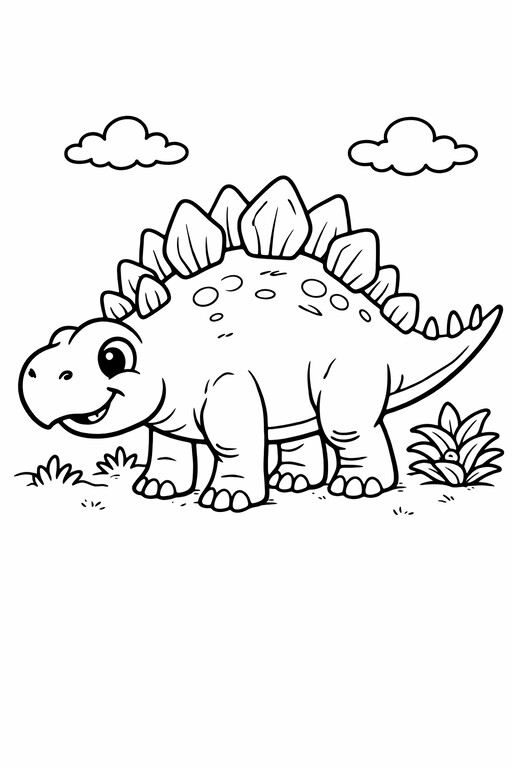 Stegosaurus Dinosaur coloring page showing a single dinosaur in a simple prehistoric scene with clear outlines PDF preview