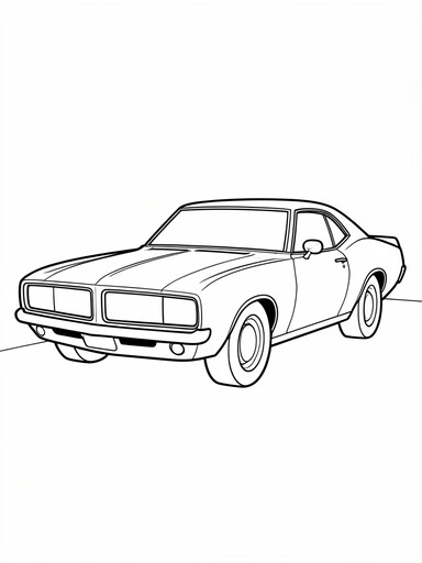 1970 Dodge Charger coloring page showing a muscle coupe with hidden headlights in a full-width grille