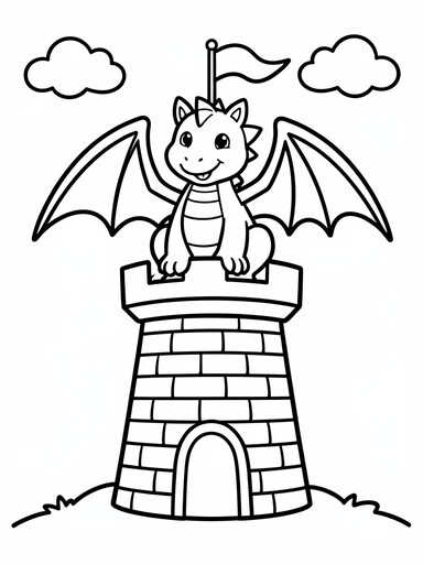 Dragon on a Castle Tower coloring page