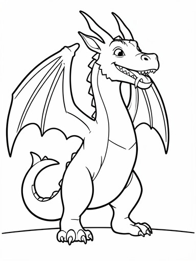 Dragon with spread wings, horns, and clawed feet coloring page PDF preview