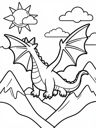 Dragon Flying Over Mountains coloring page