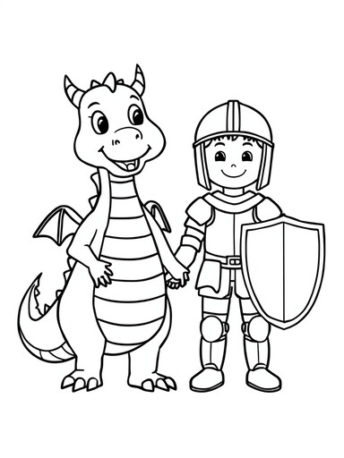 Dragon and Knight Holding Hands coloring page