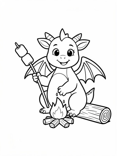 Dragon Roasting a Marshmallow at a Campfire coloring page