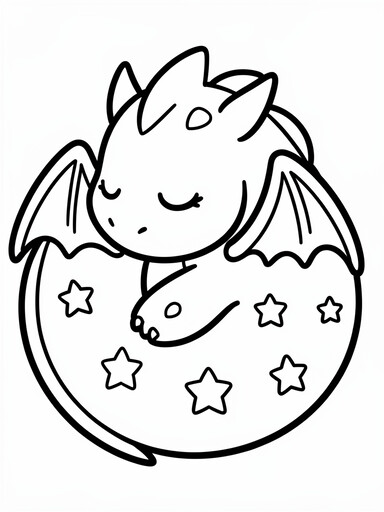 Sleepy Dragon Curled Up coloring page
