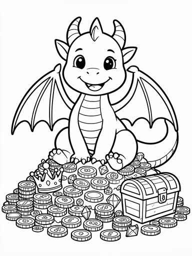 Dragon with a Treasure Pile coloring page