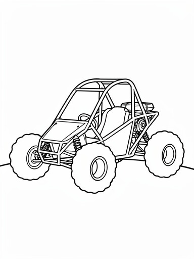 Dune buggy coloring page showing an open-frame sand buggy with big balloon tires